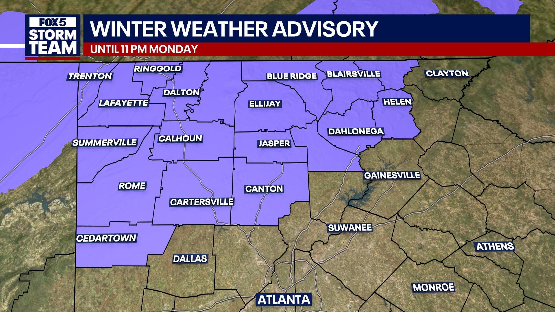 Winter weather advisory issued for multiple North Georgia counties