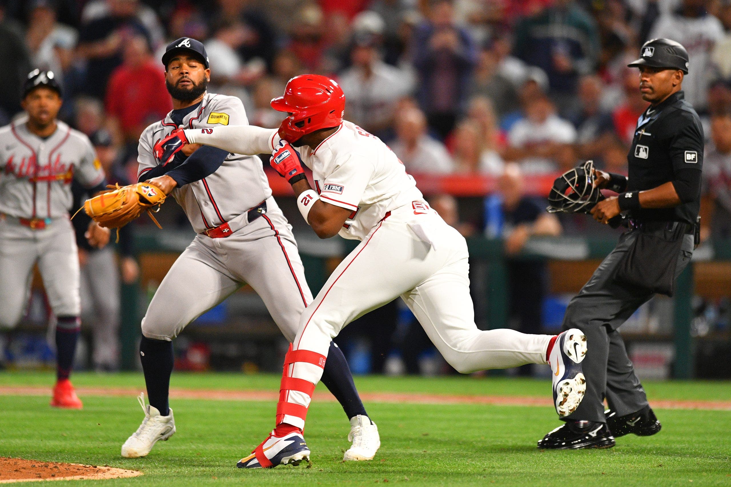 Angels, Braves players get into wild brawl after high pitch to Jorge Soler