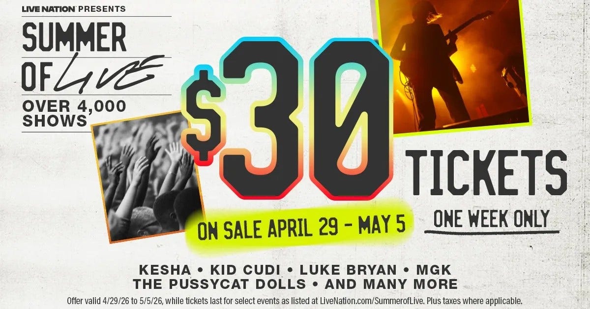 $30 concert tickets offered soon for thousands of shows this summer
