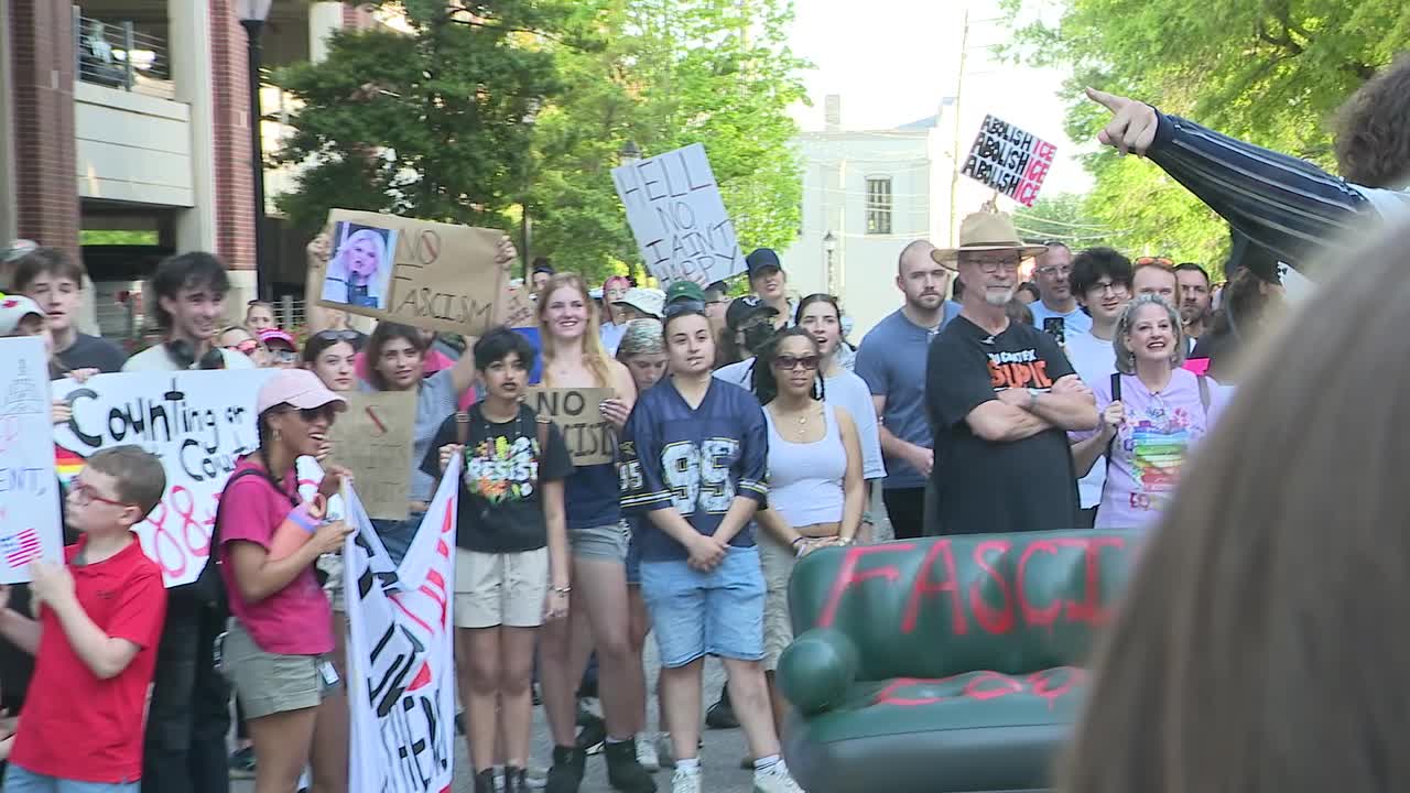 Protesters rally in Athens during JD Vance visit to UGA area