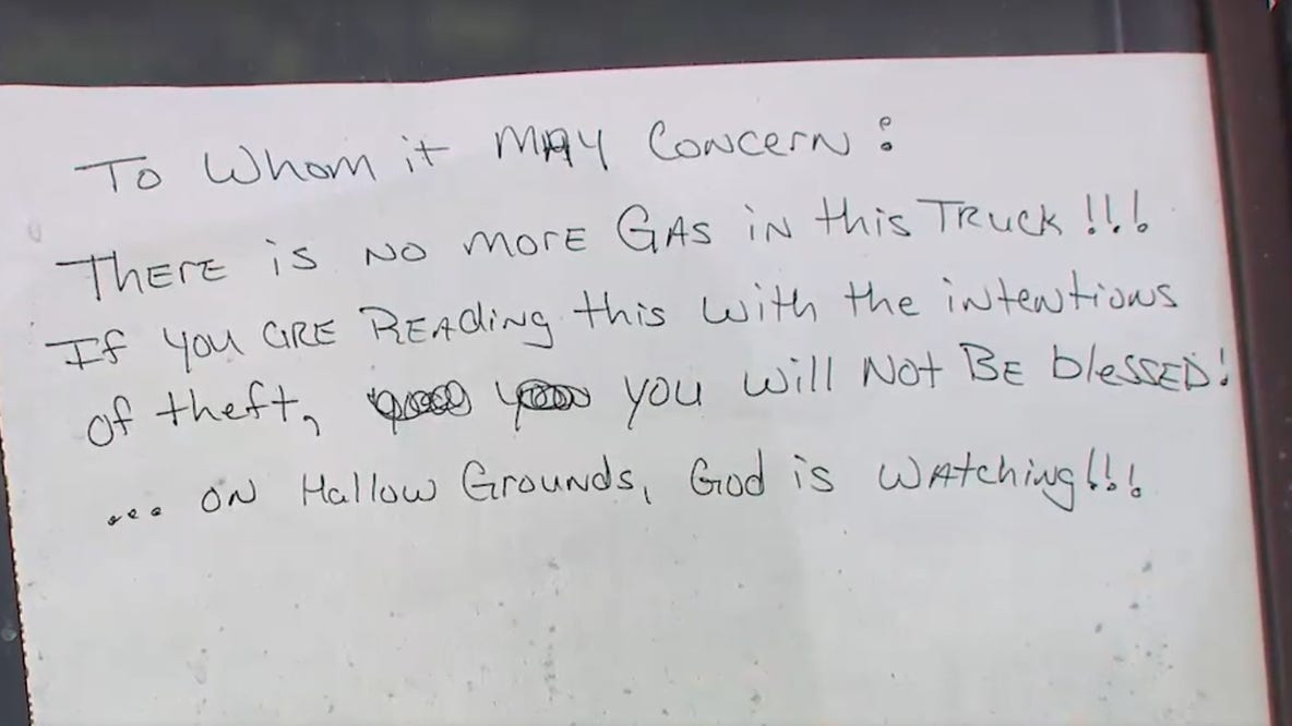 Metro Atlanta woman says thieves stole gas from truck at church
