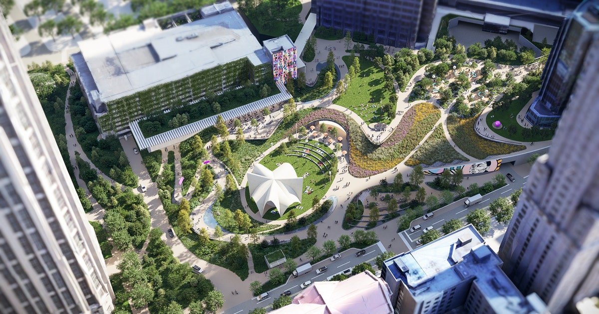 Ver los planes para el espacio cultural Midtown Green en Atlanta