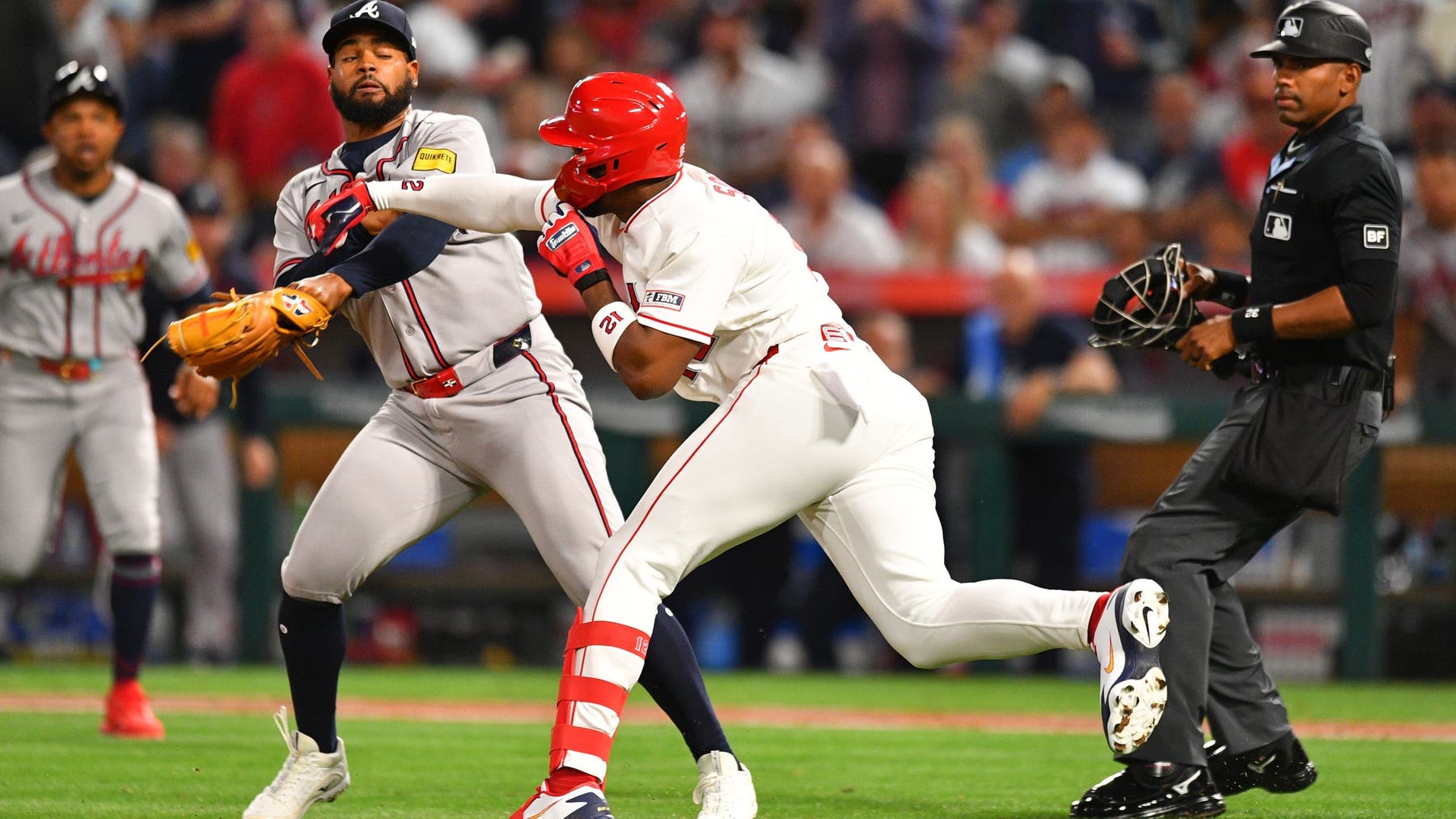 Angels, Braves players get into wild brawl after high pitch to Jorge Soler