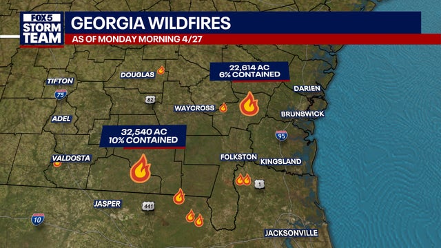 South Georgia fires grow to more than 55K acres, limited containment
