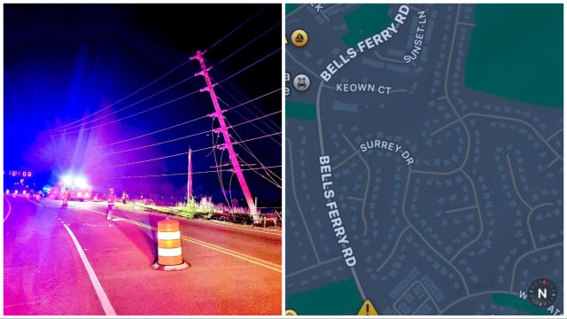 Bells Ferry Road reopens in Cherokee County after utility pole struck