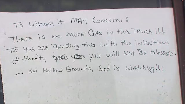 Metro Atlanta woman says thieves stole gas from truck at church