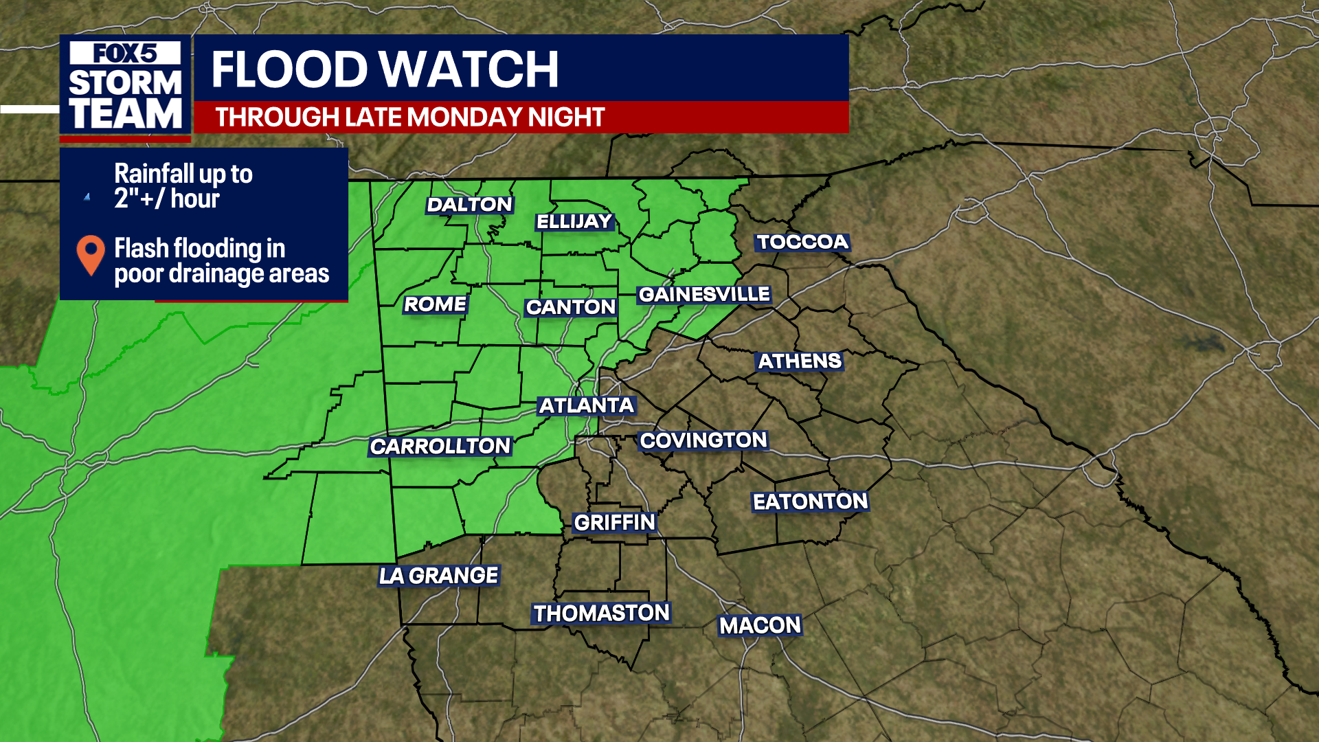 Memorial Day storms move into metro Atlanta bringing flood risk