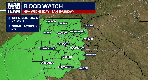Storm Alert Day: Flood Watch, low chance of tornado across North Georgia