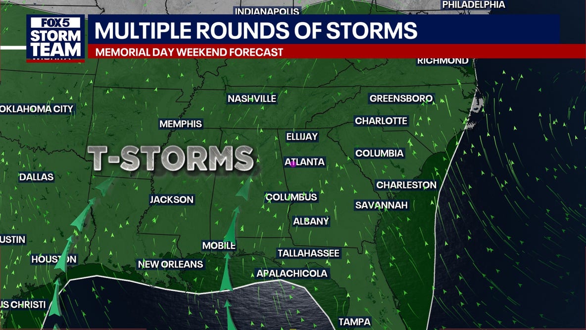 Atlanta Memorial Day weekend forecast: Widespread North Georgia rain
