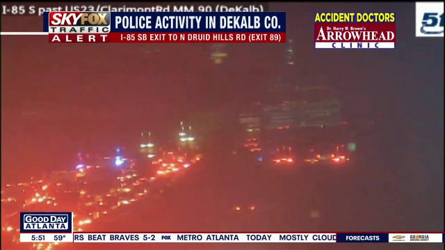 Lanes temporarily closed on I-285SB near North Druid Hills Road