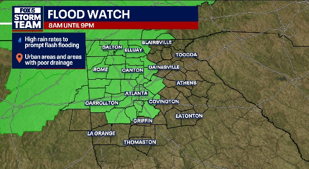Atlanta weather: Heavy localized rain expected Monday afternoon