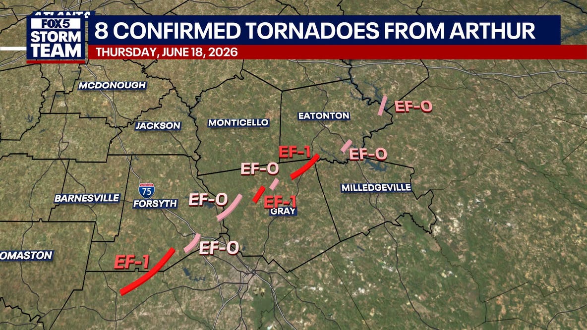 Remnants of Tropical Storm Arthur trigger 10 Georgia tornadoes
