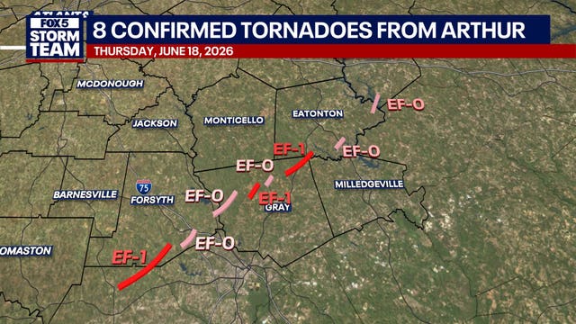 Remnants of Tropical Storm Arthur trigger 10 Georgia tornadoes