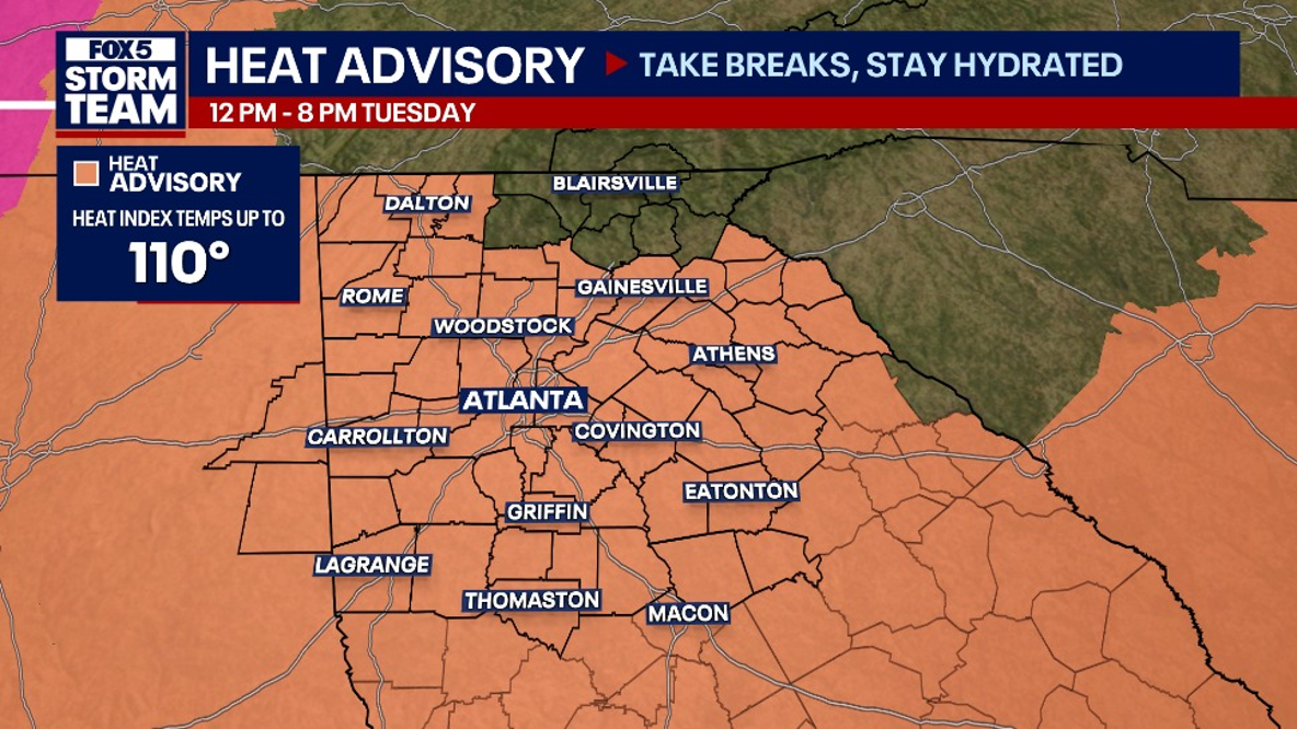 North Georgia forecast: Heat index values reach 109 degrees