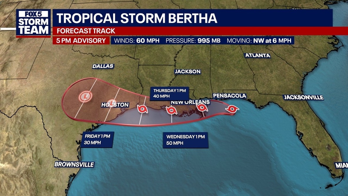Tropical Storm Bertha tracks west toward Louisiana, Texas