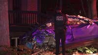 Driver runs away after purple Tesla wrecks Buckhead neighborhood