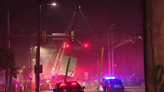 Atlanta fire crews battle blaze off Woodward Avenue