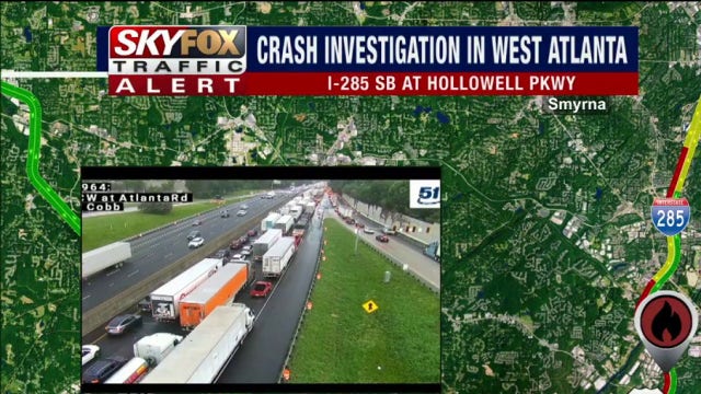 Fiery crash shuts down I-285 south at Hollowell Parkway
