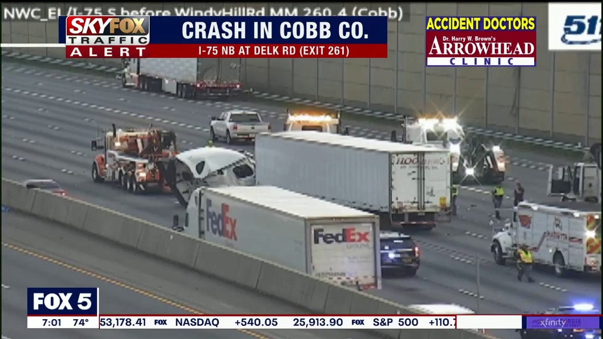 Multi-vehicle crashes snarl I-75 in Cobb County Tuesday morning