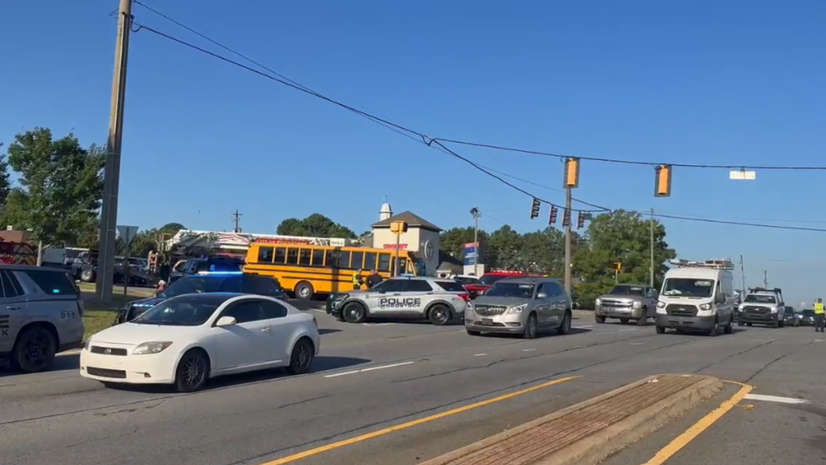 School bus in crash at Highway 92, Main Street in Woodstock