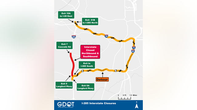 Major I-285 shutdown planned between Cascade Road and Langford Parkway