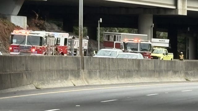 Smoke over Buford Highway Connector caused by 50-foot trash fire