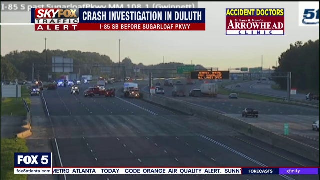 Crash sends concrete barrier onto I-85 lanes in Gwinnett
