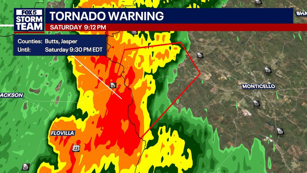 Tornado warning issued for Butts, Jasper counties