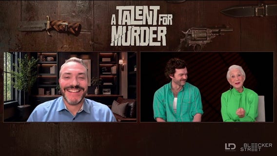 Helen Mirren and Alden Ehrenreich have a little fun with 'Murder'