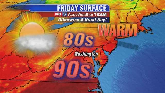 Sunny, hot and breezy Friday with isolated storms possible; beautiful weekend ahead