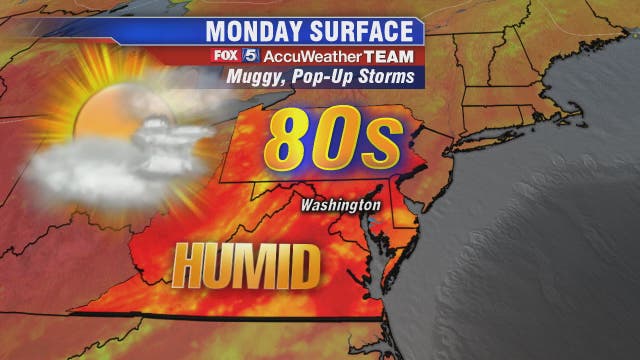 Heat, humidity and chance for thunderstorms Monday late afternoon and evening