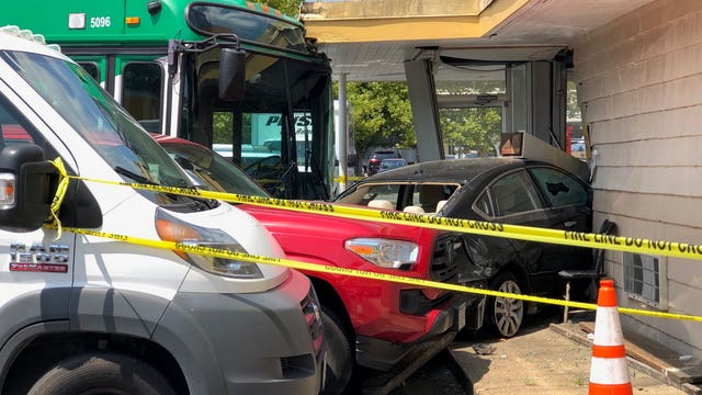 Runaway bus crashes into Arlington County building; 1 person injured