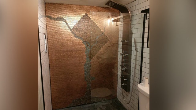 Couple fashions DC shower map from thousands of pennies