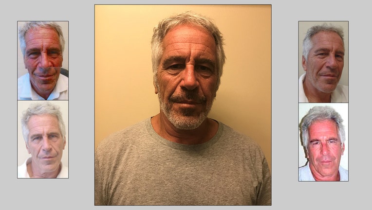 Photos of Jeffrey Epstein from the New York State Sex Offender Registry; clockwise from top left: 2011, 2017, 2012, 2016, 2013.