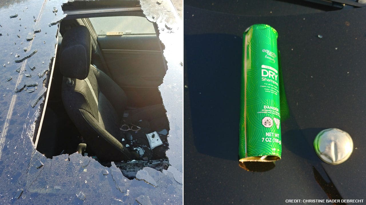 Dry shampoo explodes inside woman’s car, shattering sunroof and