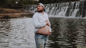 Husband poses for hilarious mock maternity photos when wife is placed on bed rest before photo shoot