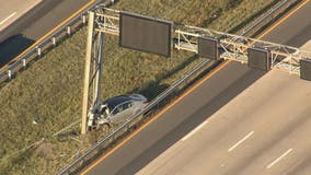 Vehicle hits overhead sign post on I-66 at Rt. 28 near Centreville