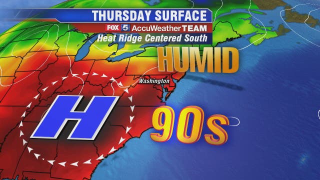 Hot, humid with temps in the mid-90s Thursday; late afternoon and evening thunderstorms possible