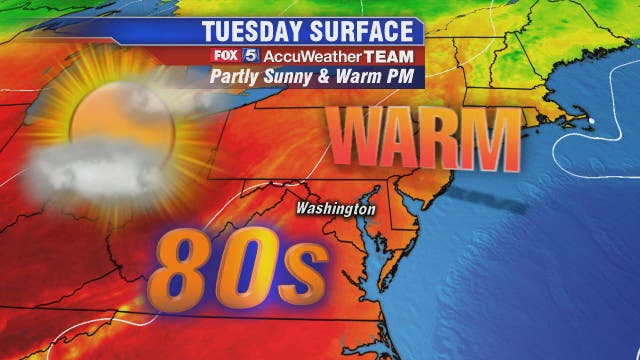 Clouds and sun with dry skies, warm temps in the mid-to-upper 80s Tuesday
