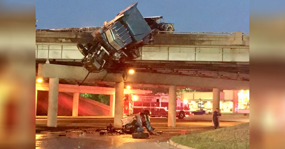 18-wheeler hangs off interstate after fiery crash | FOX 5 DC