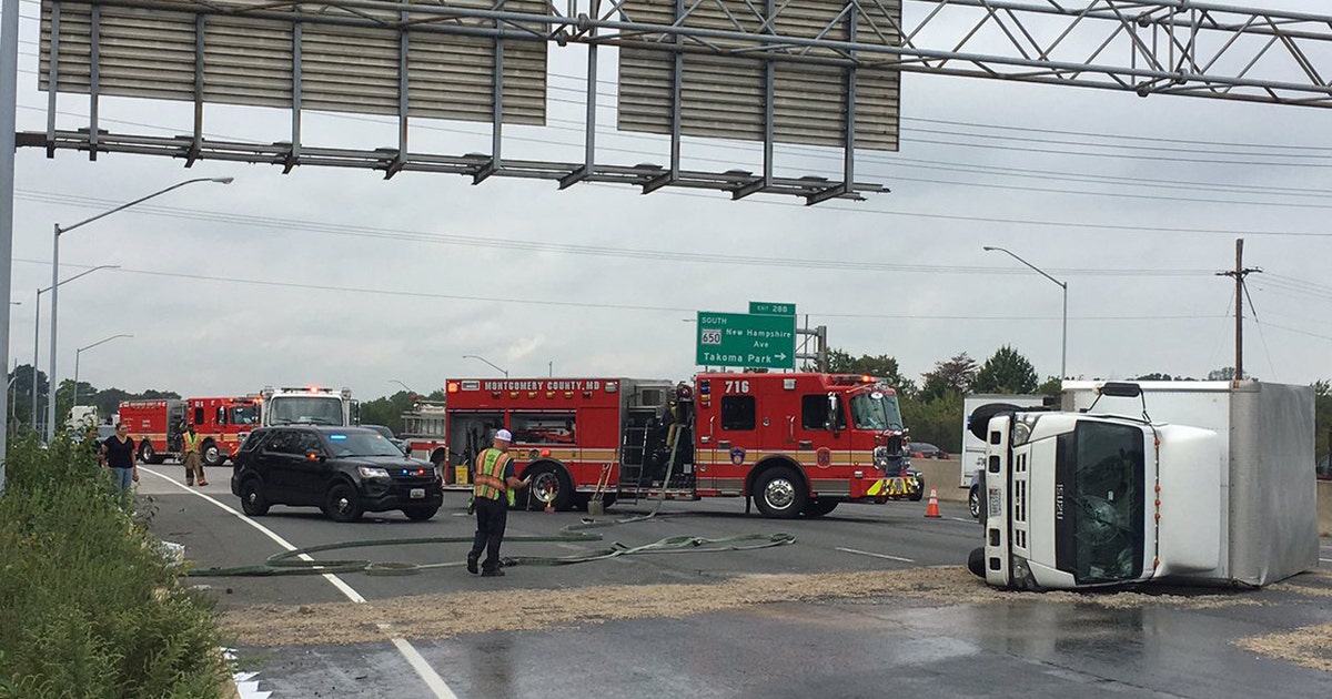 Overturned box truck shuts down multiple lanes on 495 | FOX 5 DC