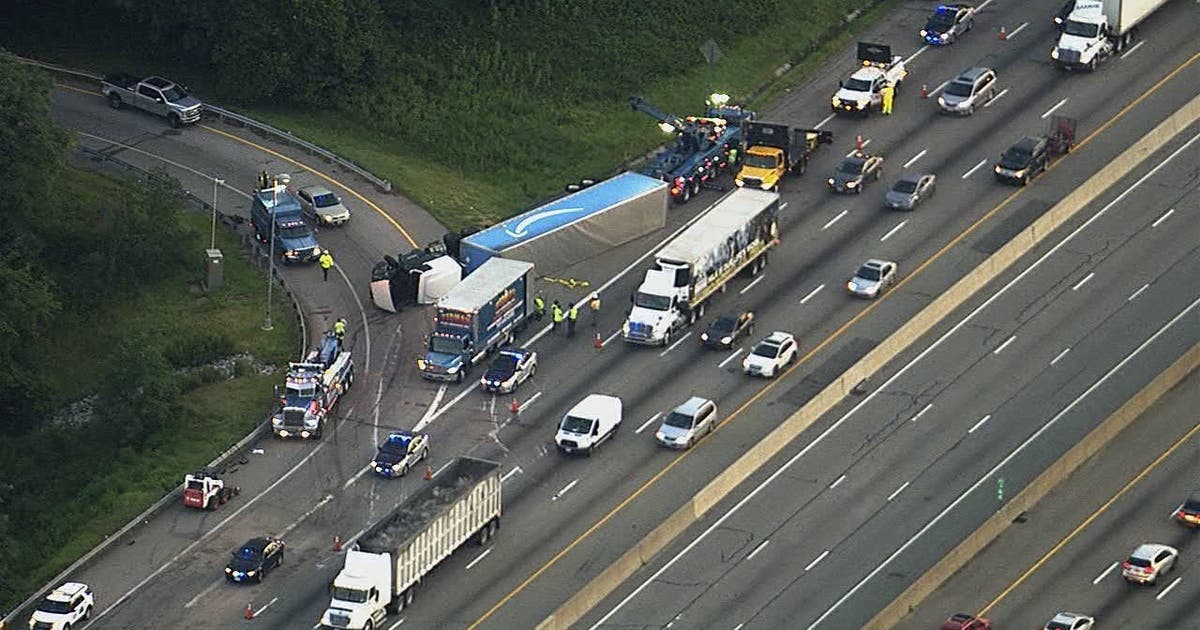 Overturned tractor trailer causes morning delays in Lorton | FOX 5 DC