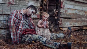 Dad, daughter pose for Halloween zombie-themed photo shoot, have a 'great family day'