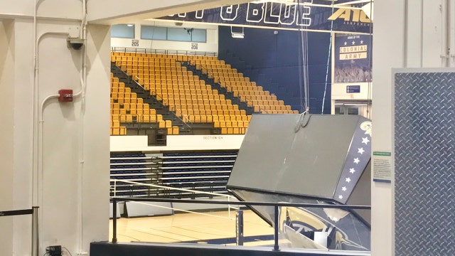 Jumbotron falls inside arena at George Washington University