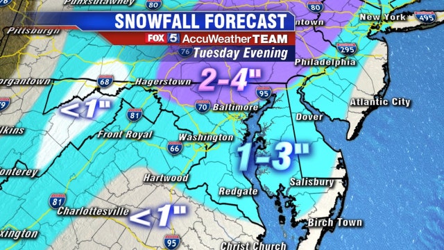 Wintry mix of snow, rain and sleet expected for DC region Tuesday