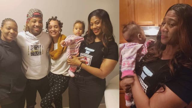 Son surprises mom for birthday, first time she meets granddaughter