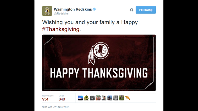Redskins' Thanksgiving tweet doesn't sit well with the Twitterverse