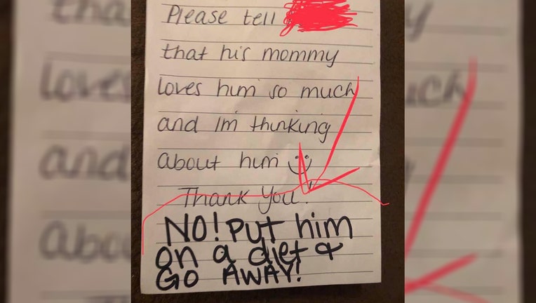 A Texas mother said she was horrified after a note left by a day care employee told her to put her son on a diet and 