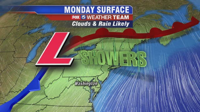 Cloudy, cool with afternoon showers Monday; rain / snow mix possible Wednesday