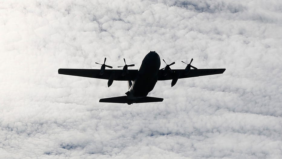 A file image shows a C-130 flyover on Nov. 2, 2019 in College Station, Texas. (Photo by Bob Levey/Getty Images)